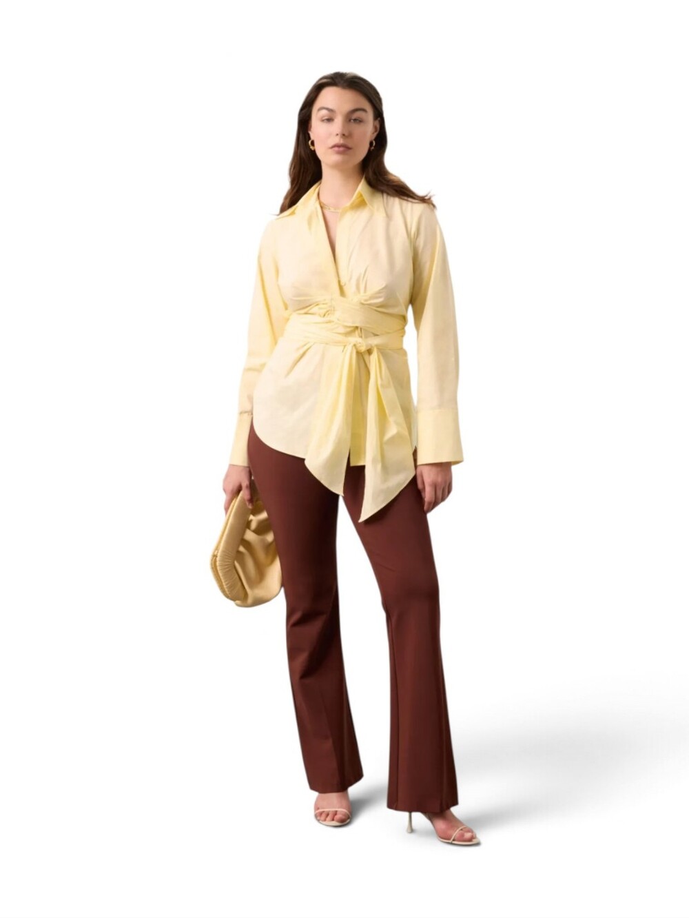 Ronny Kobo Collection Yellow Wrap Button Down Top In Yellow Size XXL